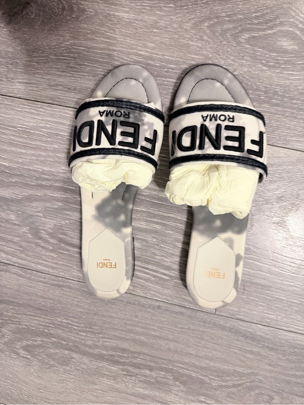 Fendi Black and White Logo Slide Sandals